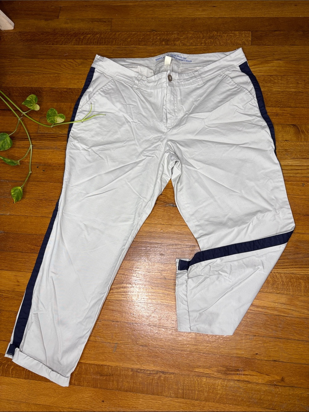 GAP Light Gray Chinos with Navy Side Stripes